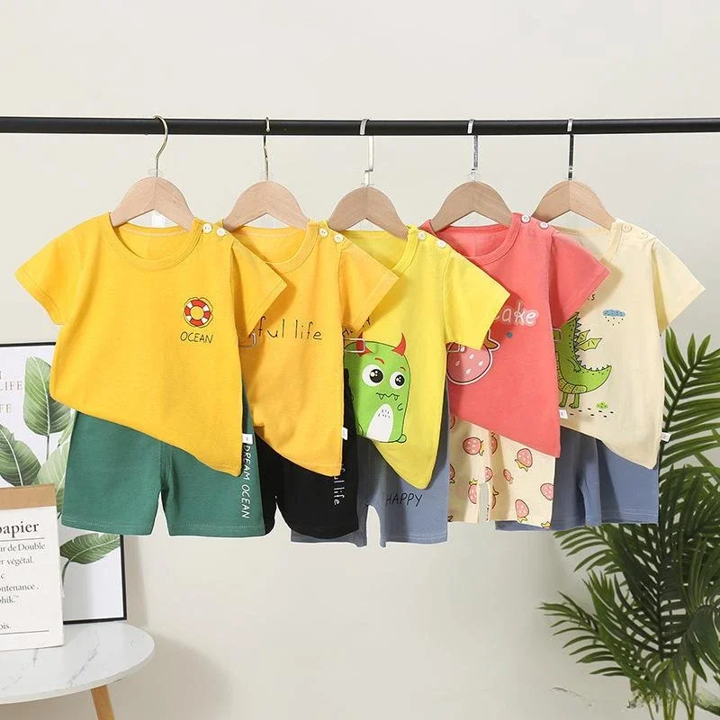 Summer Baby Girl Clothes Set Toddler Short Sleeve T-shirts and Shorts 2pcs Suit Children Kid Solid Cotton Top Bottom Outfits