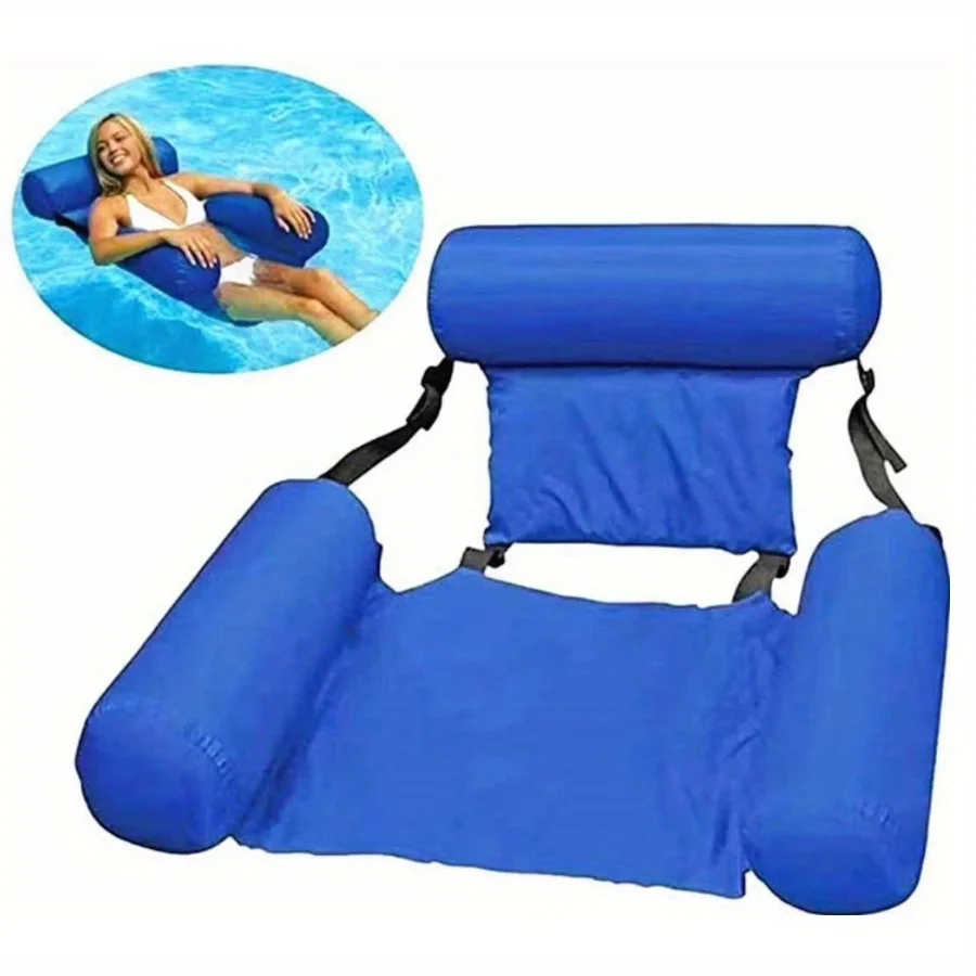 Durable PVC Deluxe Inflatable Water Lounger - Foldable & Portable Floating Bed Sofa for Pool, Beach Parties - Blue