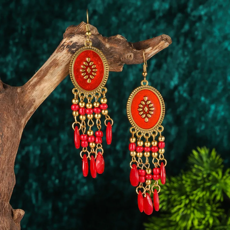 Bohemian Antik Gold Farbe Lange Wasser Tropfen Quaste Ohrringe für Frauen Vintage Bunte Geometrische Tropfen Baumeln Ohrringe Schmuck – Detail 35