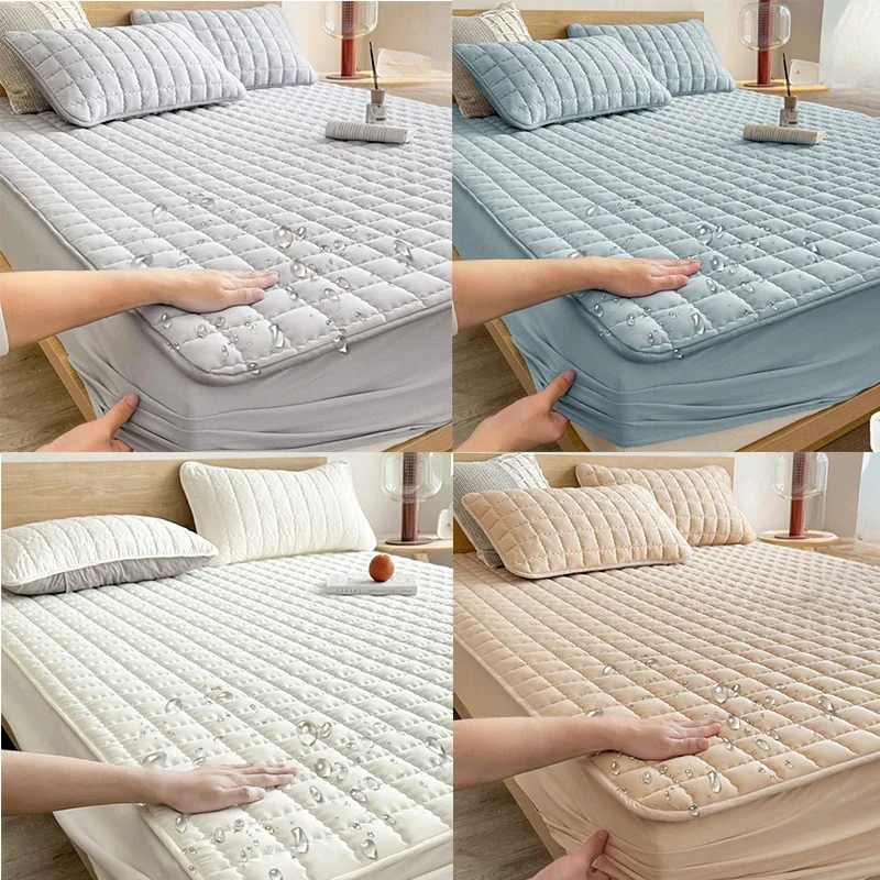 1PC Waterproof Throw Mattress Cover Bed Fitted Sheet Mattress Protector Single/Double/100/150 Grey/White Machine Washable 침대커버