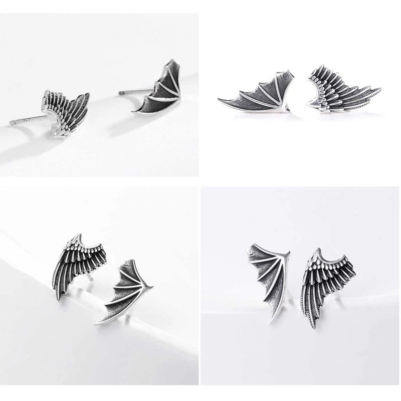 ZB91 1 Pair Silver Color Retro Angel and Demon Wing Earrings Costume Earrings Exaggerated Earrings Alloy Handmade Earrings