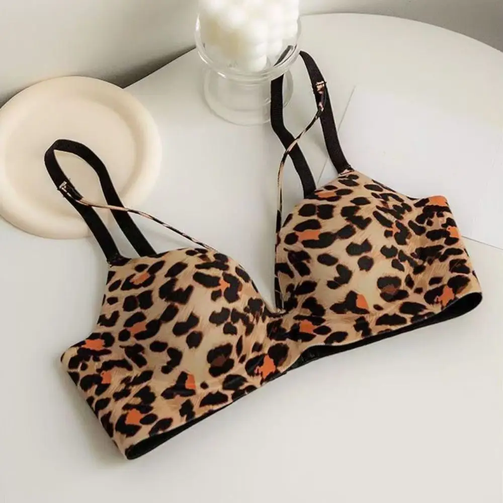 

Breathable 3/4 Cup Push-up Bra Women Deep V Leopard Seamless Underwear Anti-sagging Lingerie Wireless Deep V Bra Daily Wear