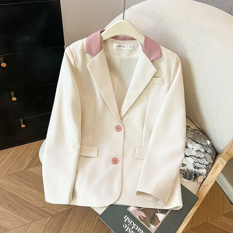 Spring Autumn Women Solid Color Blazer Outwear Femme Leisure Long Sleeves Suit Coat Korean Lady Fashion Pink Button Jacket view 4