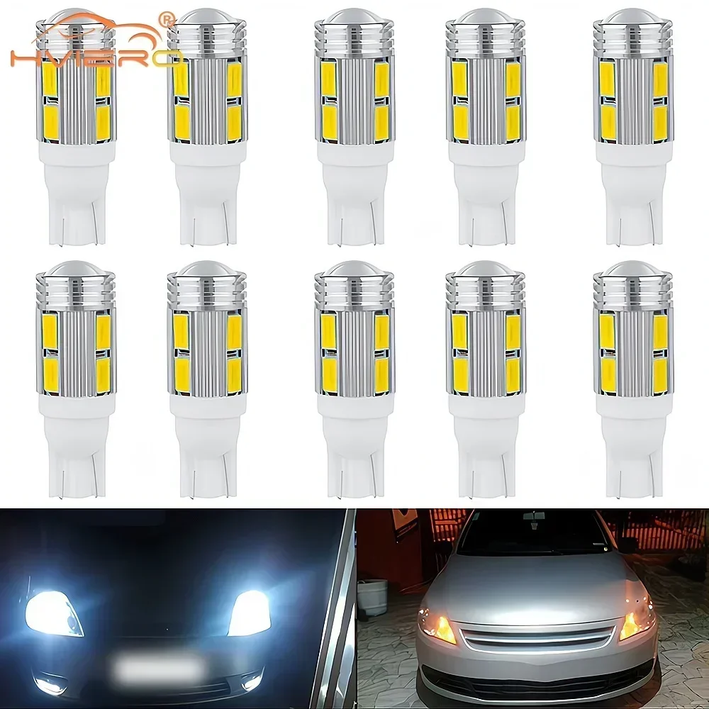 

10Pcs T10 W5W 10SMD 5630 Car Turn Signal Lighting Red White Blue LED DC 12V Bright Wedge Side Marker Reverse Trunk Parking Lamps