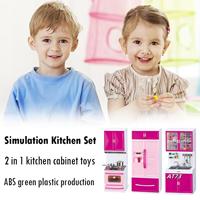 Simulation Kitchen Cabinets Set Children Pretend Play Cooking Tools Mini Tableware Sets Toys Girls Dollhouse Playset