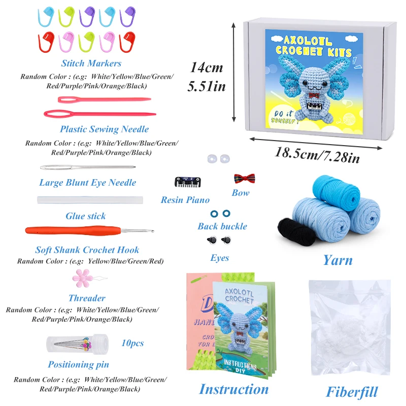MIUSIE Crochet Kit for Beginners Blue Axolotl Knitting Kit Crochet Animal Kits with Stitches Yarn Crochet Hooks for Adults Craft - Image 2