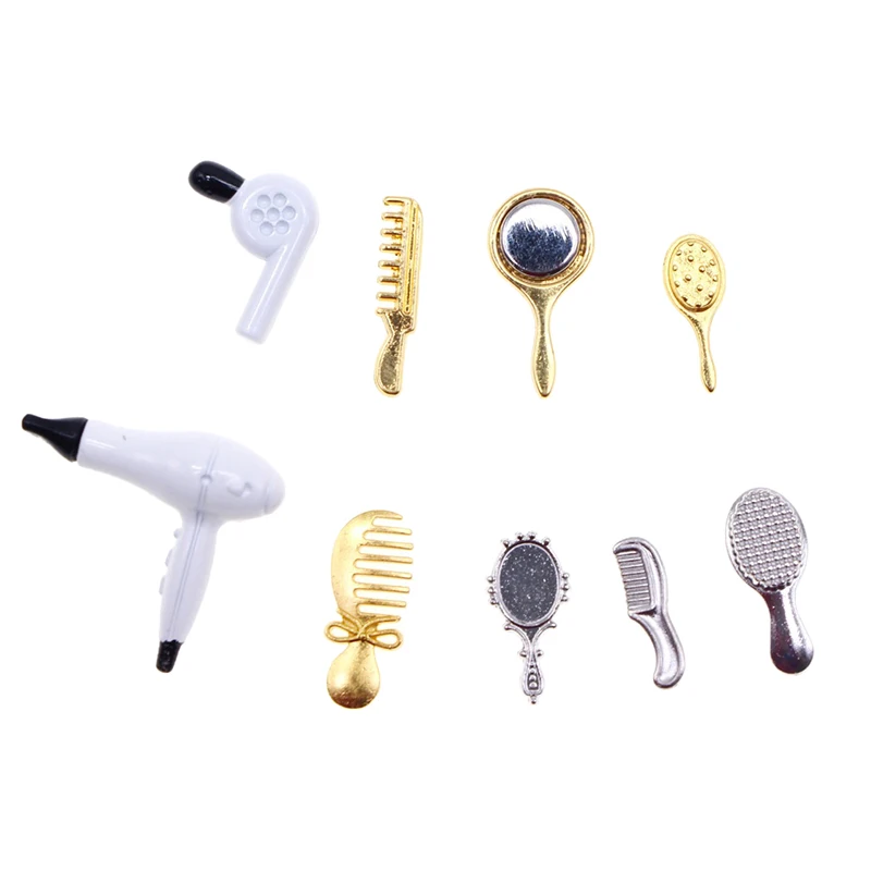 1Set 1:12 Dollhouse Miniature Simulation Hair Comb Mirror Hair Dryer Home Model Decor Toy Doll House Accessories