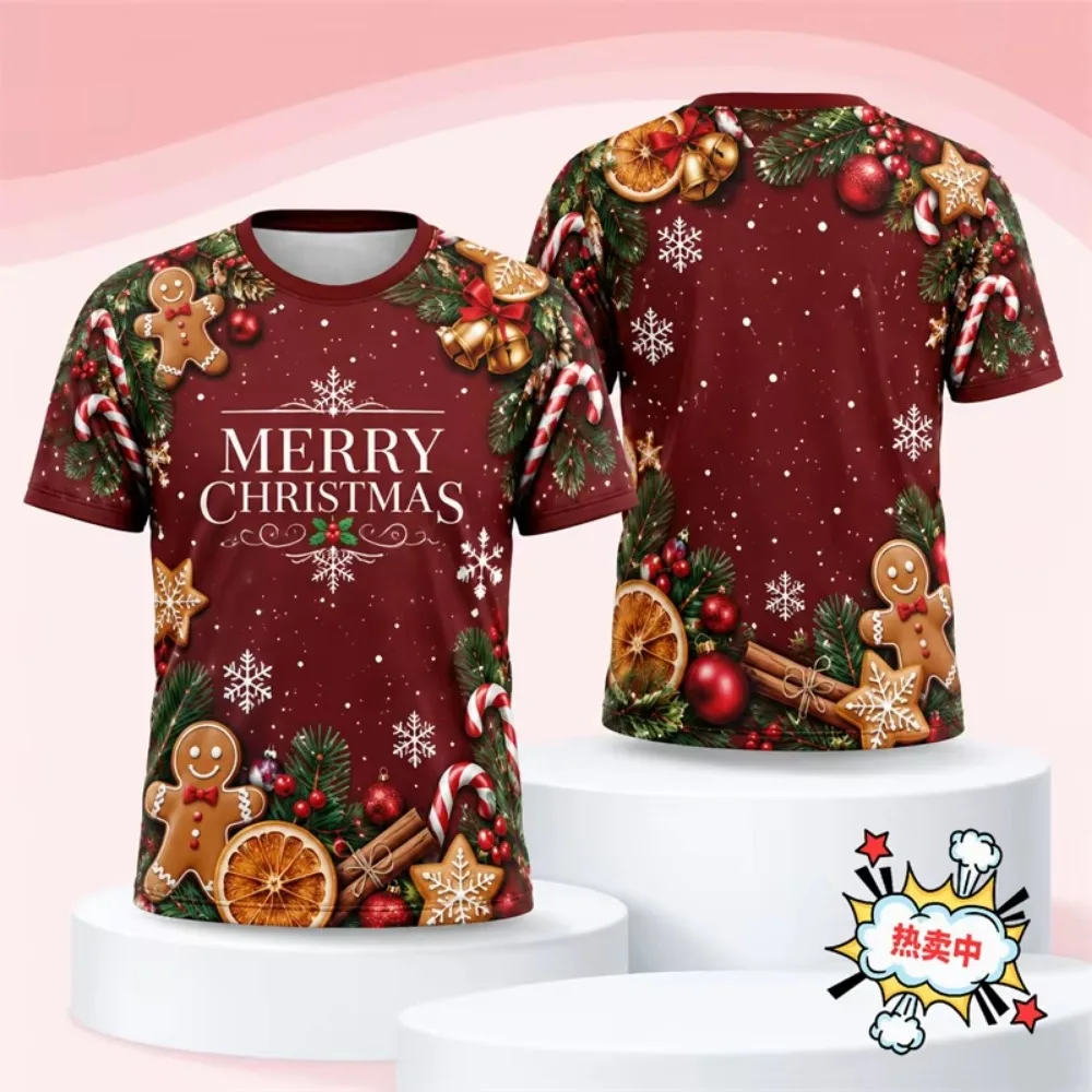 Merry Christmas Gingerbread Graphic 3D Print Sport Quick-dry Breath MenT-Shirt Outdoor Street Casual Party Parent-Child Clothing