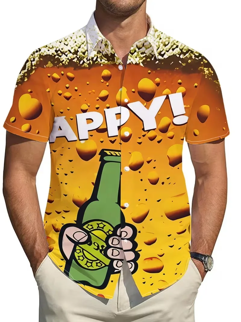 

Funny Beer Print Hawaiian Shirt Men's Short Sleeve Button Up Beach Shirt For Bachelor Party & Father's Day Gifts Aloha Shirt