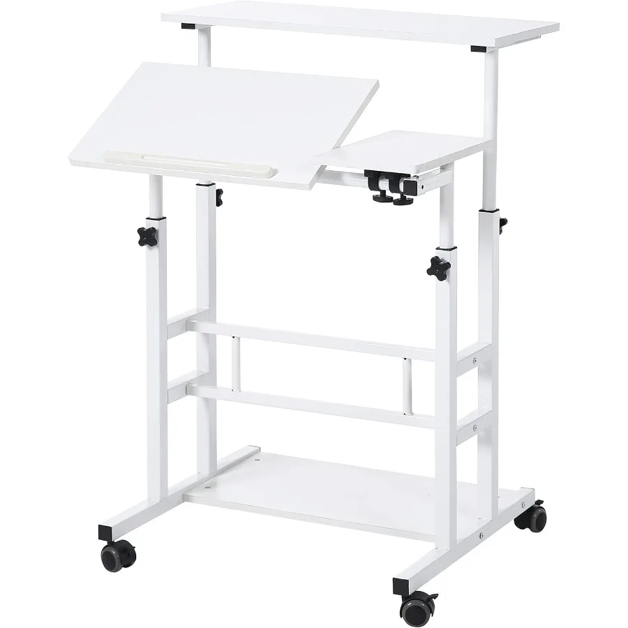 Escritorio de pie portátil con ruedas, estación de trabajo móvil de altura ajustable para oficina en casa y trabajo remoto, escritorio versátil con soporte para sentarse w