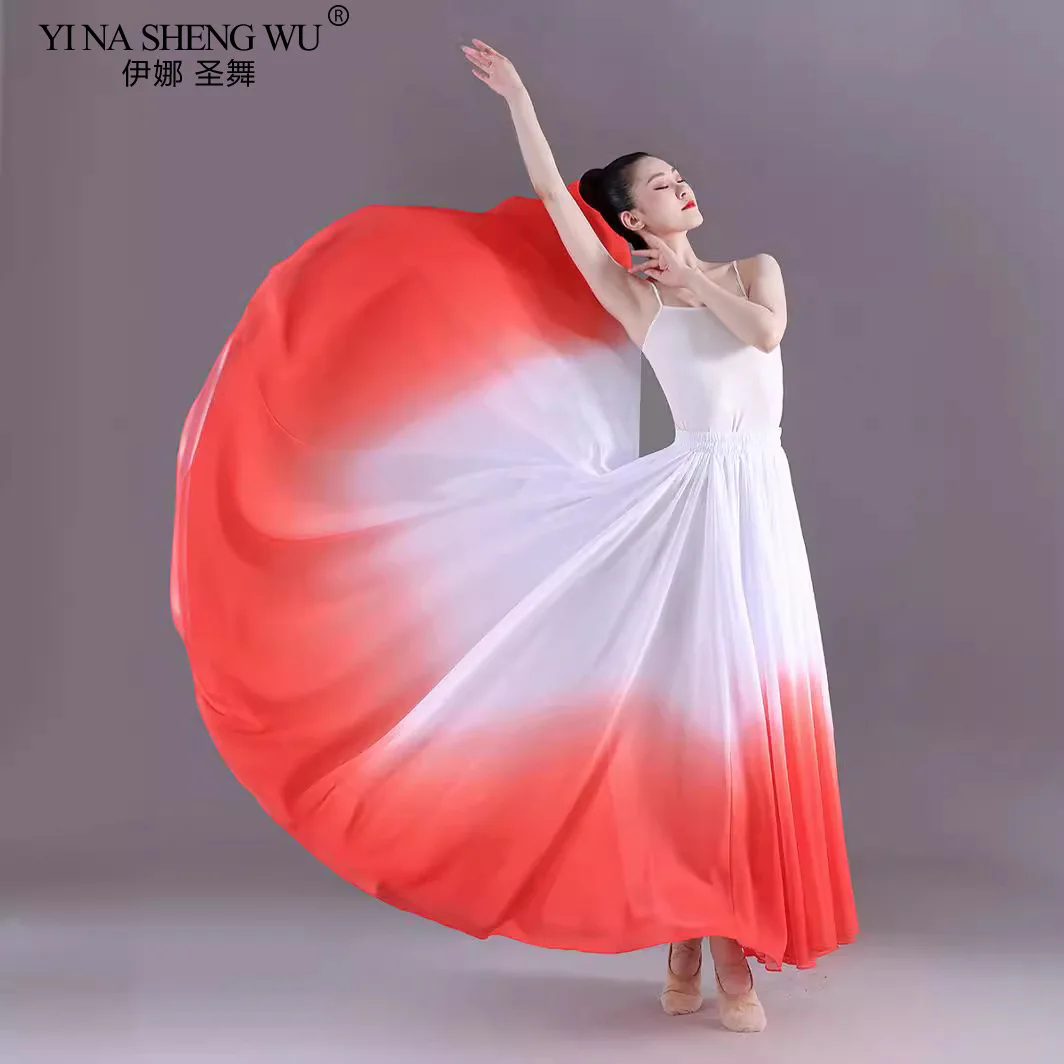 Saias de dança clássica para mulheres, traje de prática gradiente de 720 graus, chiffon de gaze, desempenho elegante, meio vestido, estilo chinês, novo