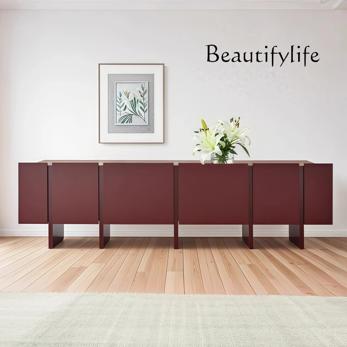 

Italian decorative burgundy paint dining side cabinet creative light luxury bedroom TV cabinet storage