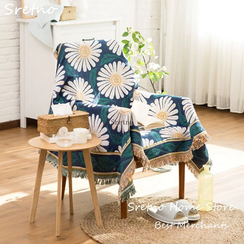 SRETNO European Jacquard Sofas Blankets Polyester Cotton Throw Blanket, Room Decoration Dust Cover Knitted Thread Blanket mantas
