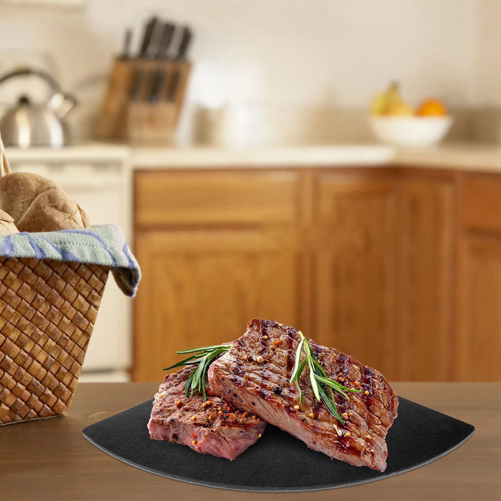 

Natural Fan Shape Plate Black Stone Steak Sushi Serving Dish Restaurant Cheese Board Charcuterie Board