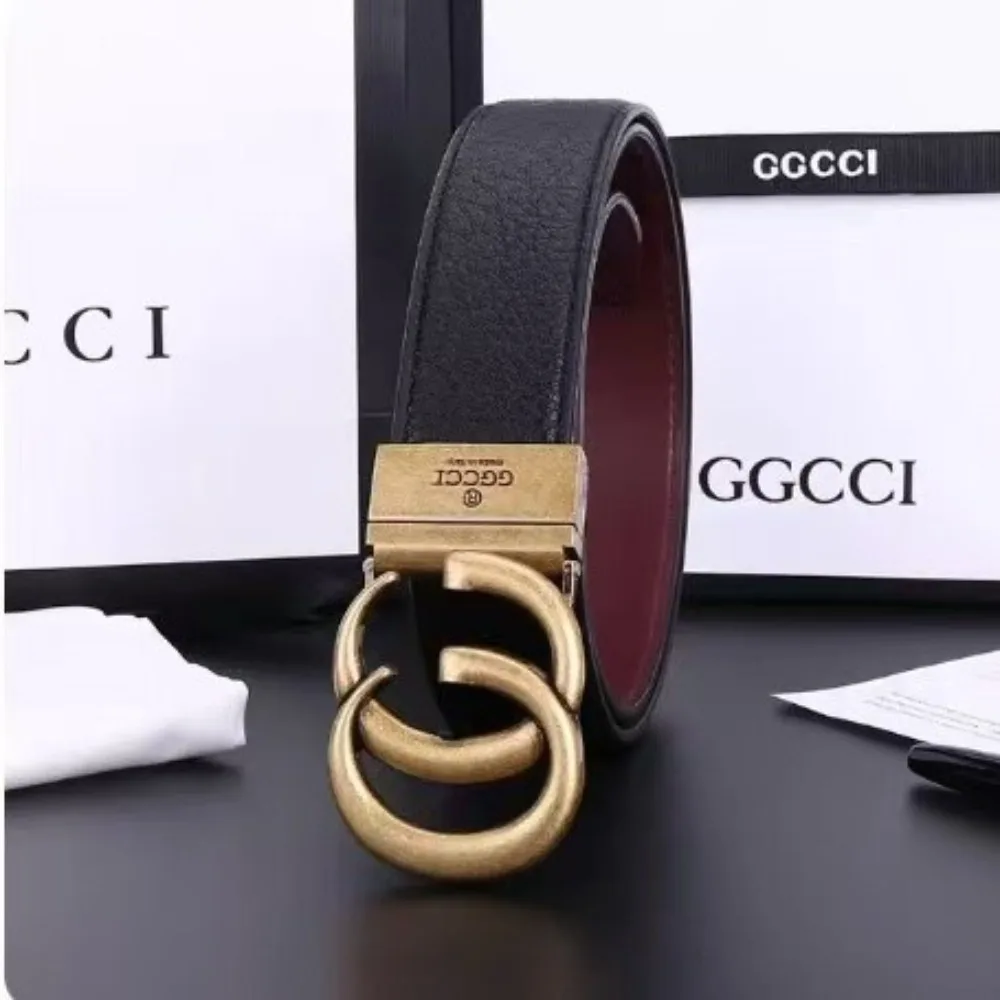 High quality double G men's genuine leather belt, high-end two-layer pure cowhide, trendy for middle-aged and young people