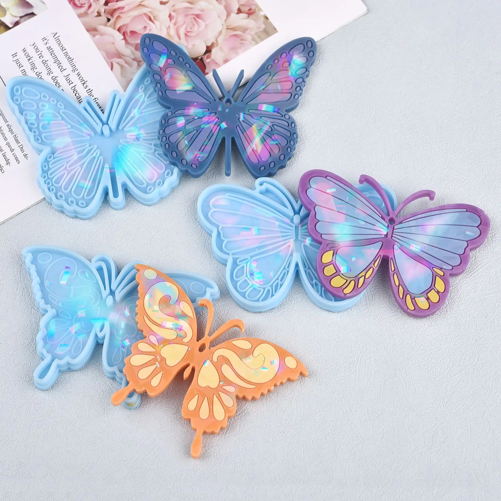 Holographic Laser Butterffly Silicone Mold DIY Holographic Big Butterffly Keychain Decoration Mold Pendant Jewelry Making Resin