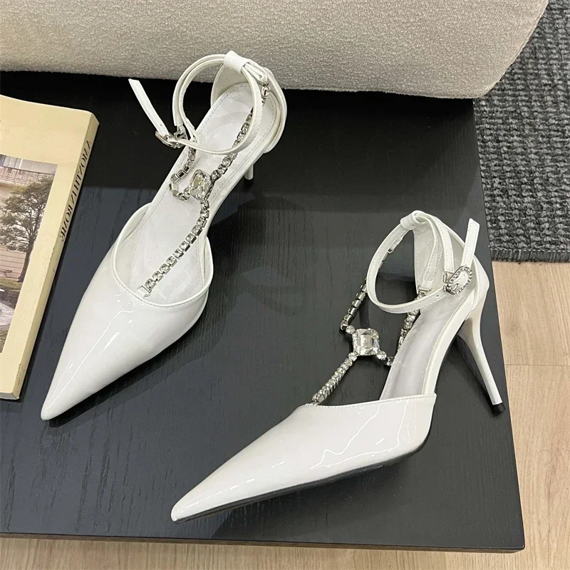 Fashion Elegant Crystal Pointed Toe Buckle Strap Women Pumps Sexy Thin High Heels Shoes Zapatos De Mujer