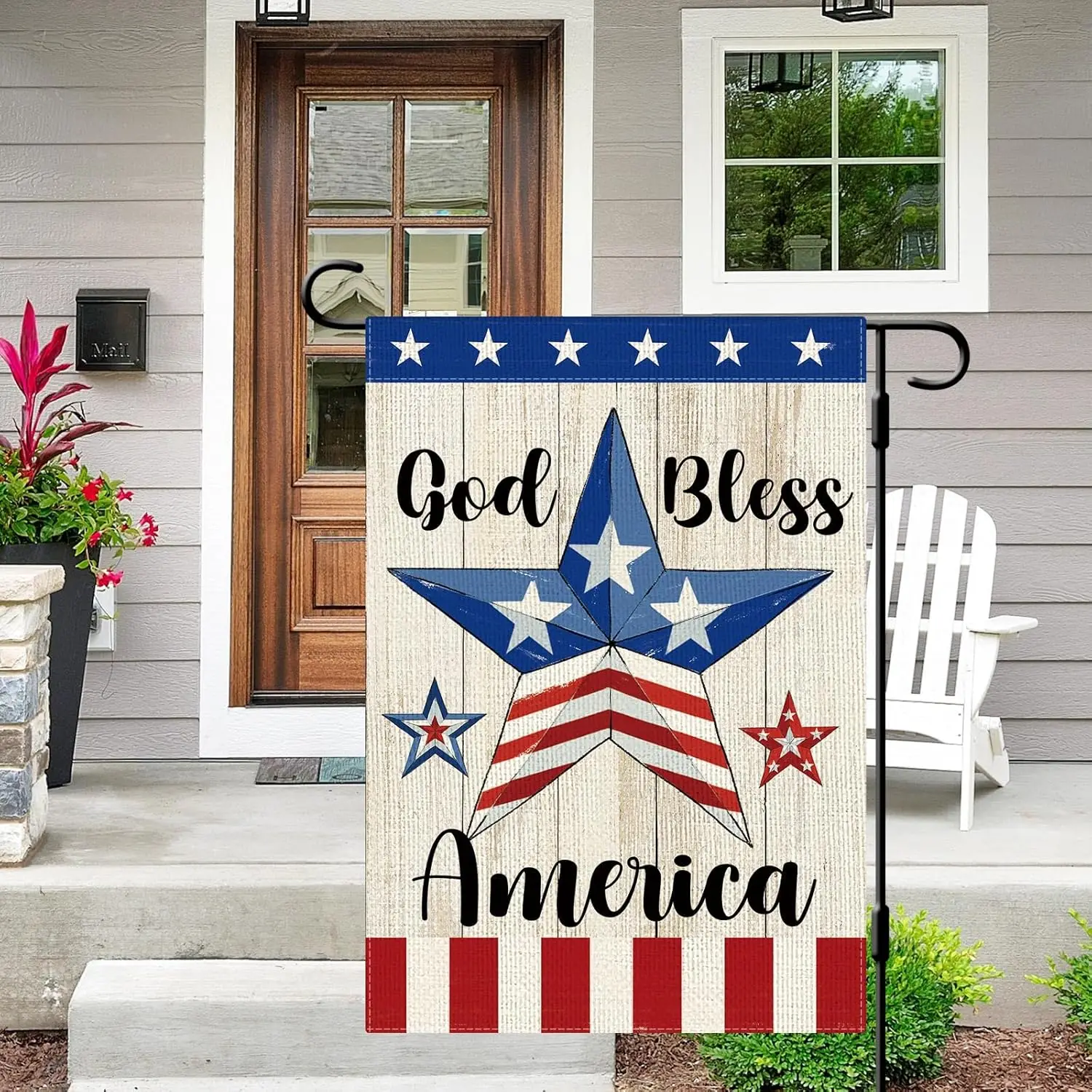 DLZDN God Bless America 4th of July Garden Flag 12×18 Inch Double Sided Vertical Burlap Blue Red Star Independence Day Memor jjp