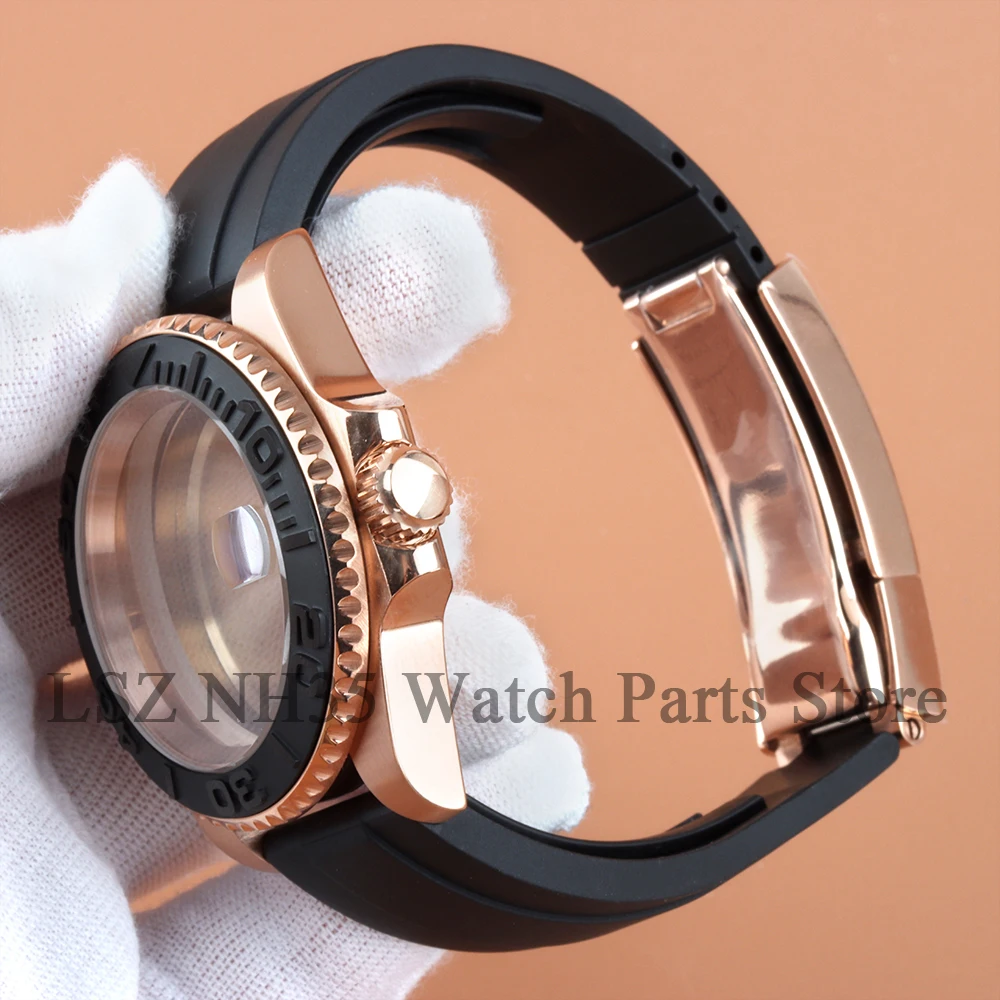 40 مللي متر ساعة حافظة ارتفع الذهب الياقوت الزجاج ل SUB GMT YACHT-MASTER Seiko NH34 NH35 NH36 NH38 حركة 28.5 مللي متر الهاتفي شريط مطاطي