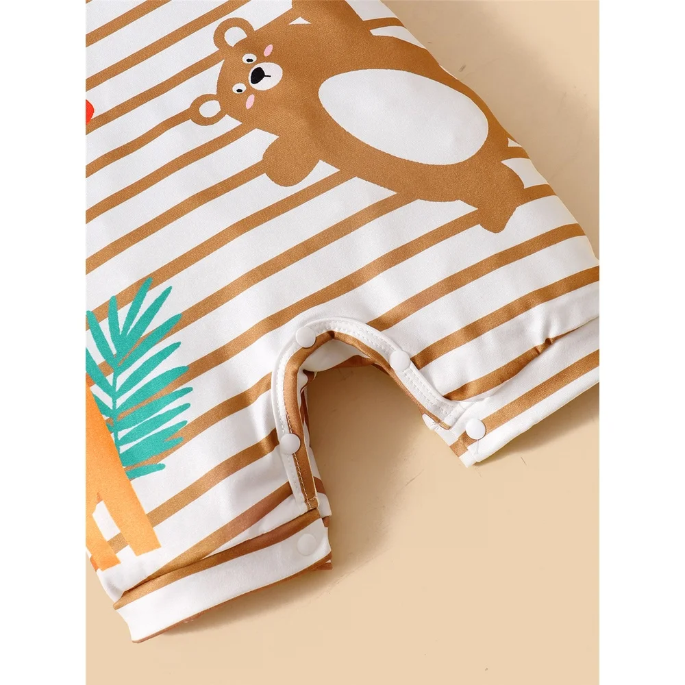 Baby Boy Cute Animals Romper Striped Short Sleeve Jumpsuit+Hat 2PCS Summer Korean Style Clothes Suit for Toddler Boy 3-24Months