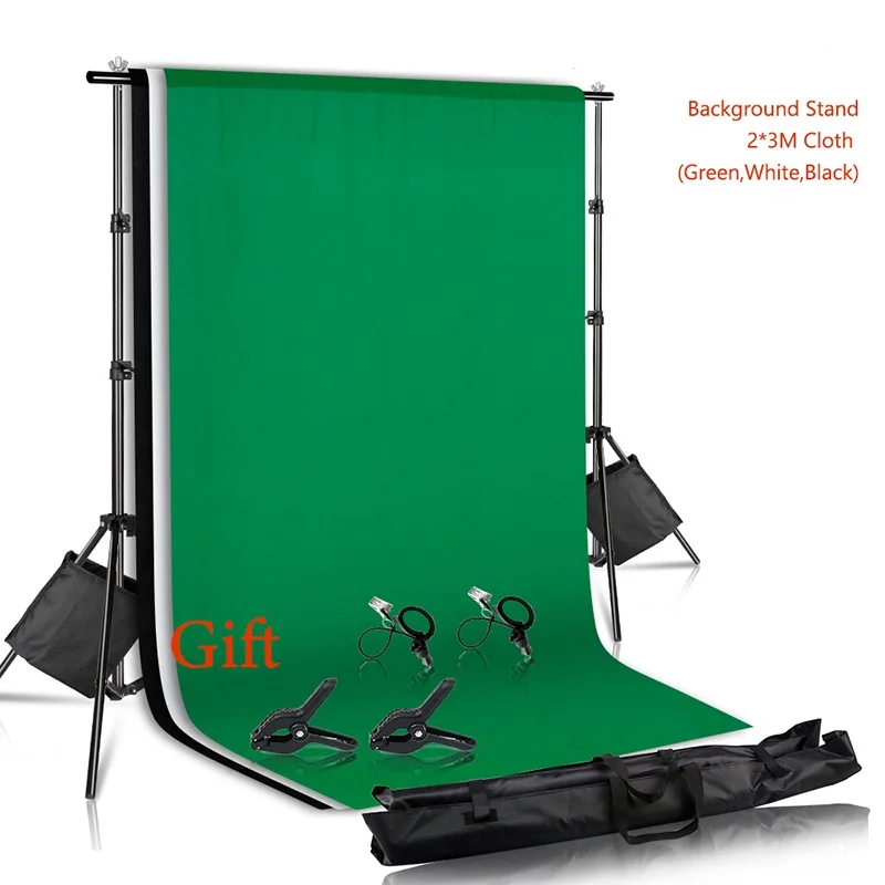 Background Stand With 2X3M Black White Green Cloth Telescopic Backdrop Support System Kit For Muslins Backdrop With Carry Bag