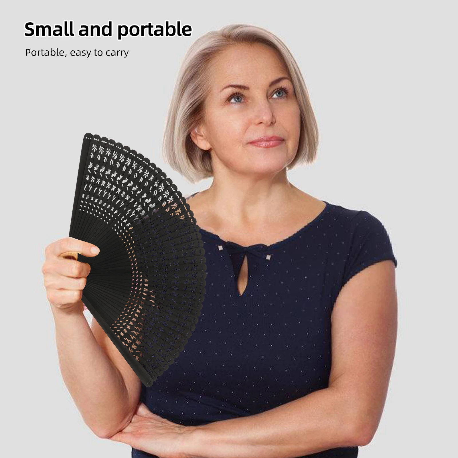 

Black Hollow Out Bamboo Folding Fan Compact Stylish Accessory for Women Summer Cooling Effect Traditional Chinese Attire
