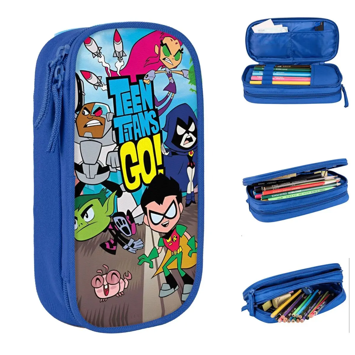 Estuches para lápices Teen Titans Go Family, caja para bolígrafos de cómic a la moda, bolsa para estudiantes, útiles escolares de gran capacidad, estuches para lápices cosméticos