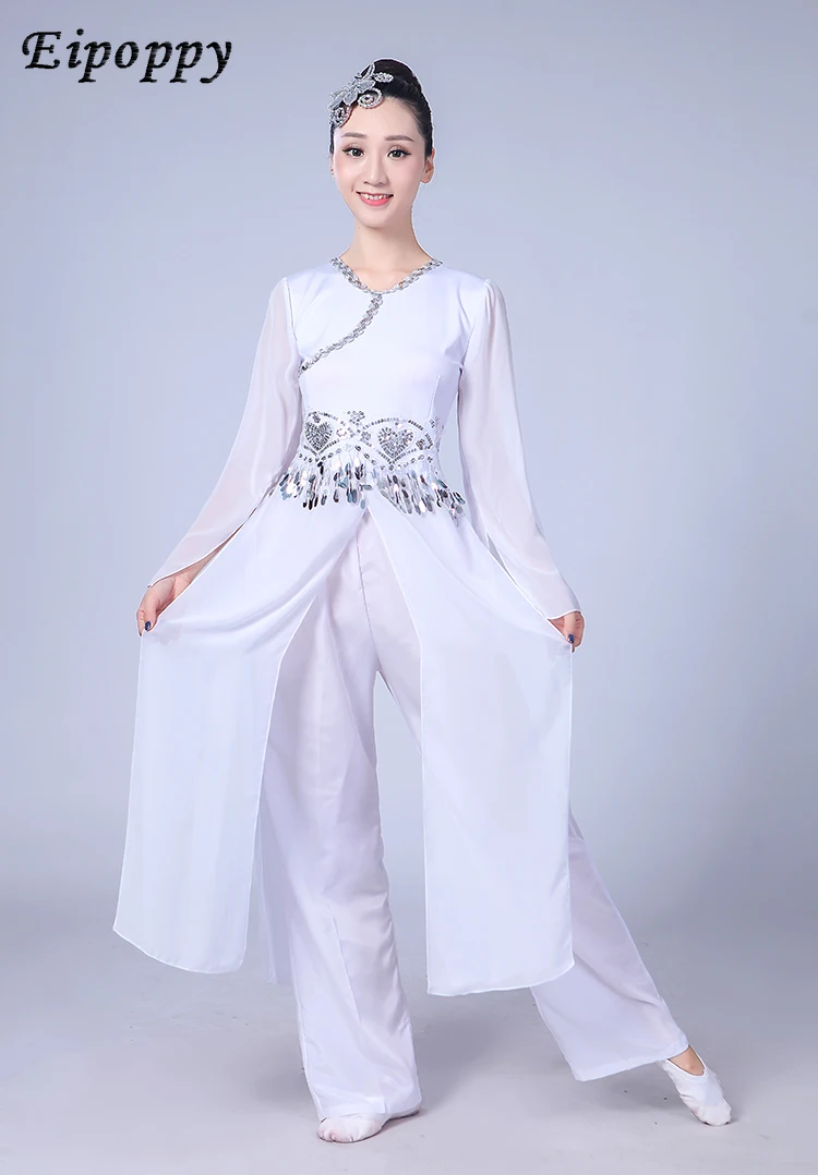 أزياء الرقص الكلاسيكي للبالغين ، نتف ، أبيض أنيق ، أكمام طويلة ، أكمام جديدة