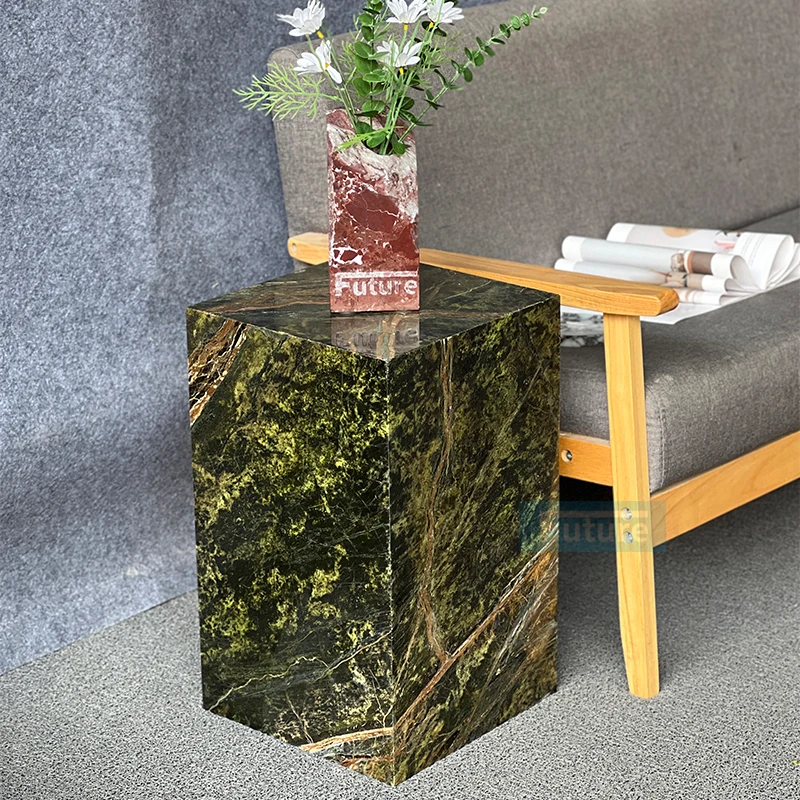 Cube Coffee Table Low Plinth Marble Living Room Luxury Natural Customized Calacatta Black Green Console Table Side Table