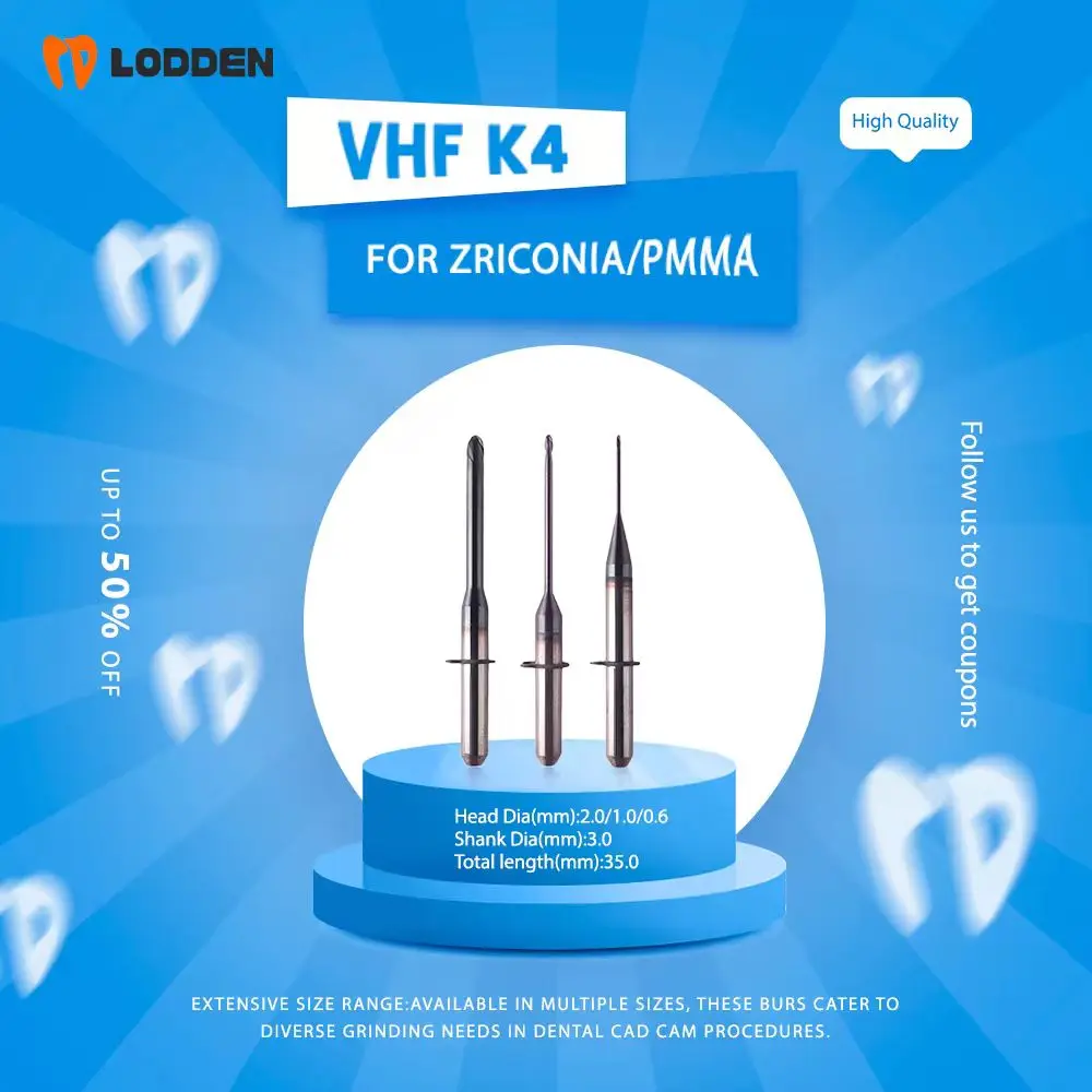 

VHF K4 Dental Burs Milling for Zirconia PMMA Flat End Dentistry Lab Grinding Diamond Coating D3 CAD CAM Milling Drills