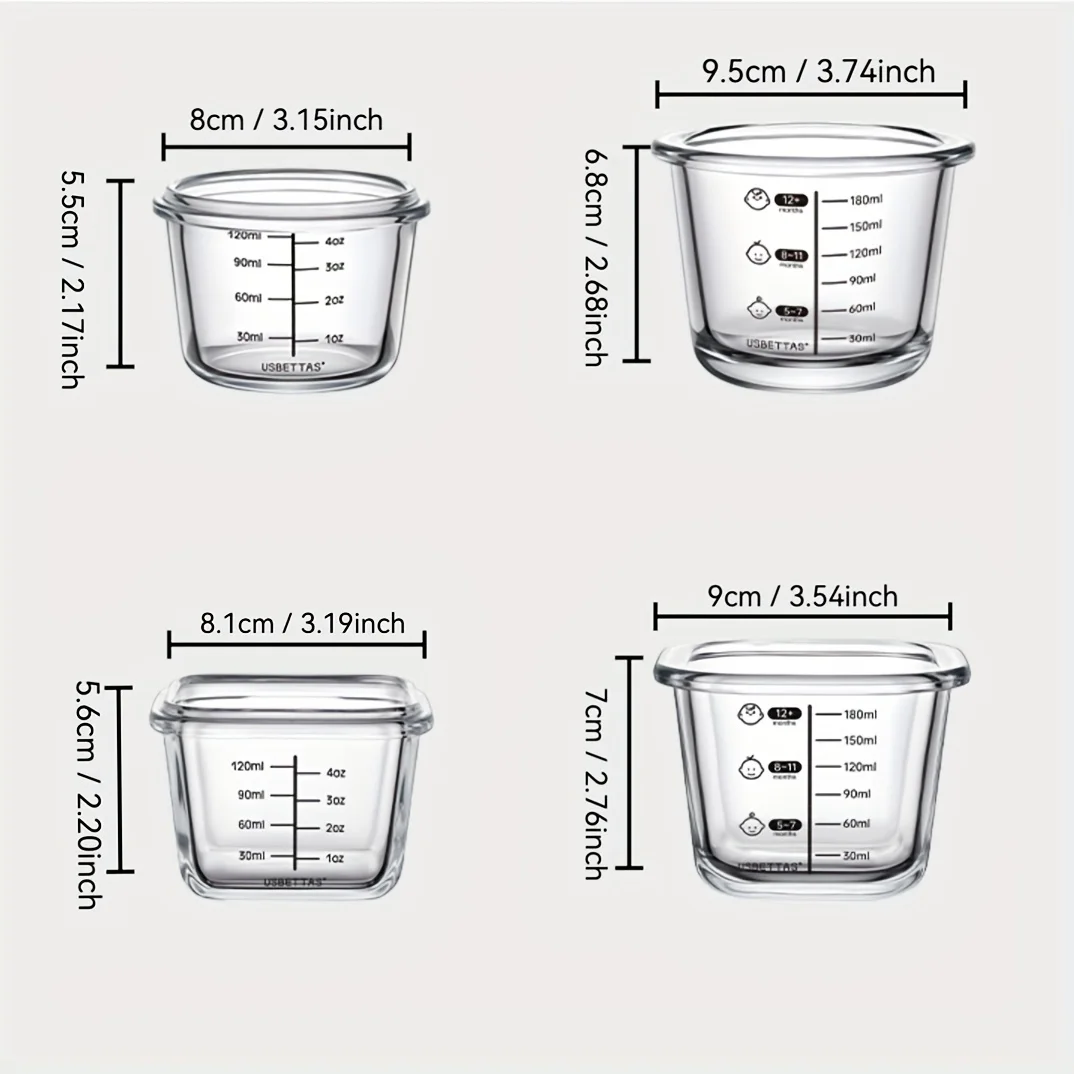 120/180ml Glass Baby Food Container with Scale and Silicone Cover, Cute Storage Box, Heat-resistant - view 6