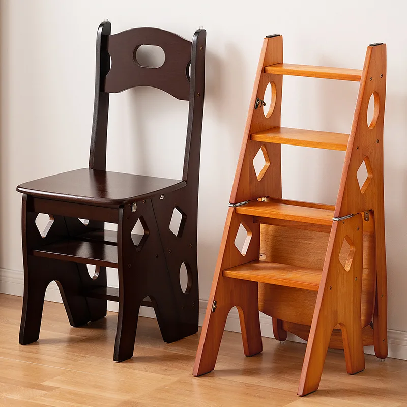 Solid Wood Folding Ladder Indoor Use Multifunction Two Way Stool Chair Stepladder Ladder for Home Step Stool Step Ladder