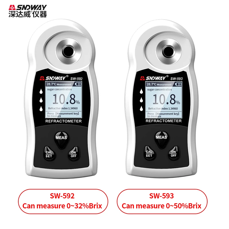SNDWAY Digital Refractometer SW-592 SW-593 Sugar Concentration Meter 0-50% Brix Saccharimeter Juice Beer Concentration Tester