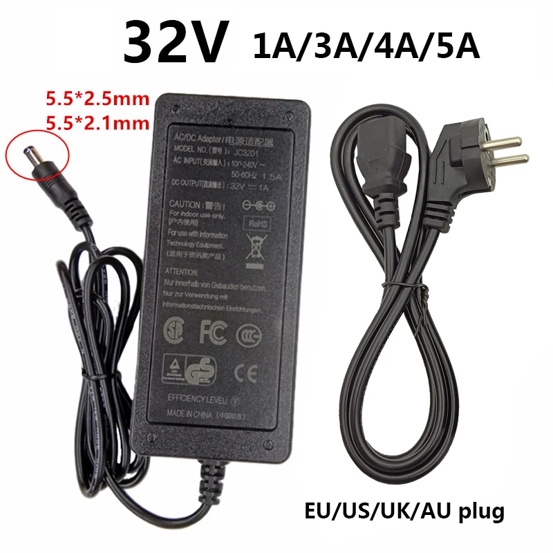 

32V 1A 3A 4A 5A Universal 110V 220V AC to DC Power Adapter Supply 32 Volt Adaptor 32V5A Adaptador 32V1A 5.5x2.5mm Switching