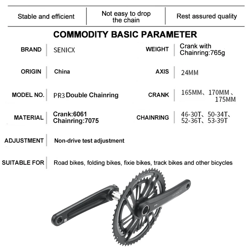 Bicycle Double Chainwheel 24mm Bicycle Crank 165mm/170mm/175mm Crankset for GXP 9/10/11/12 Speed Chainring Road Bike Parts