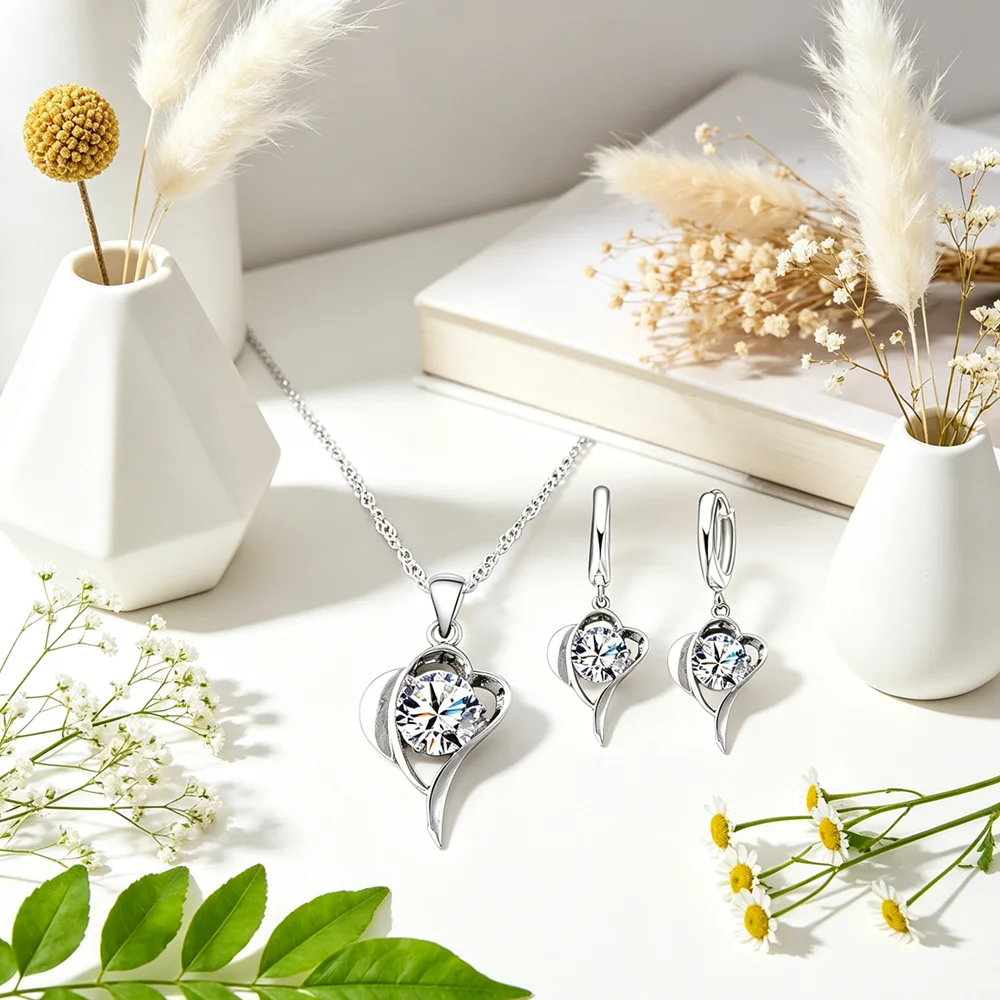 Genuine 925 Sterling Silver Women Heart Pendant Necklace Girls Birthday Party Jewelry Accessory Big Promotion