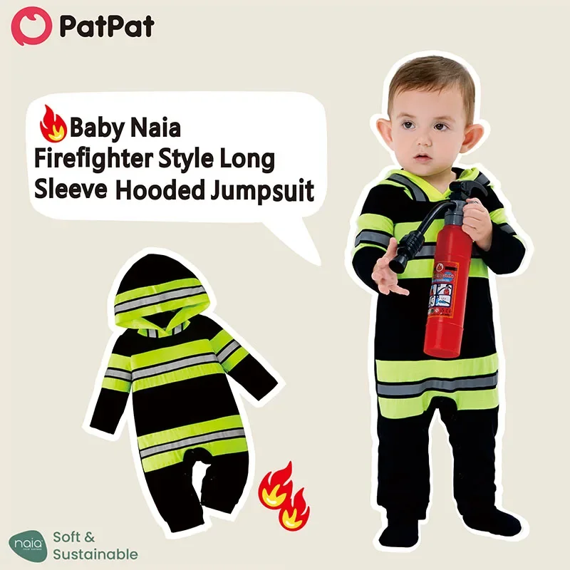 PatPat Baby Boy/Girl Naia Firefighter Style Long Sleeve Hooded Jumpsuit  Luminous printing Casual/Outdoor  Autumn