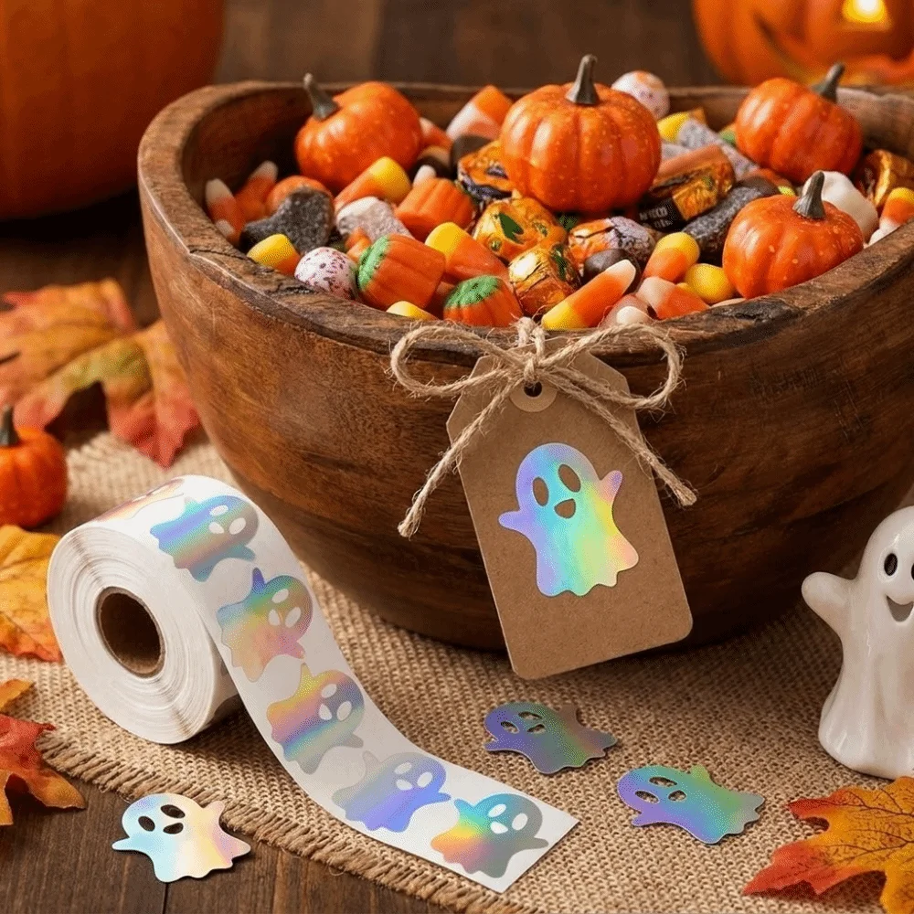 Cute Self-Adhesive Ghost Stickers Pumpkin Tree PVC Laser Stickers Holographic Waterproof Sealing Labels Halloween Party Favors