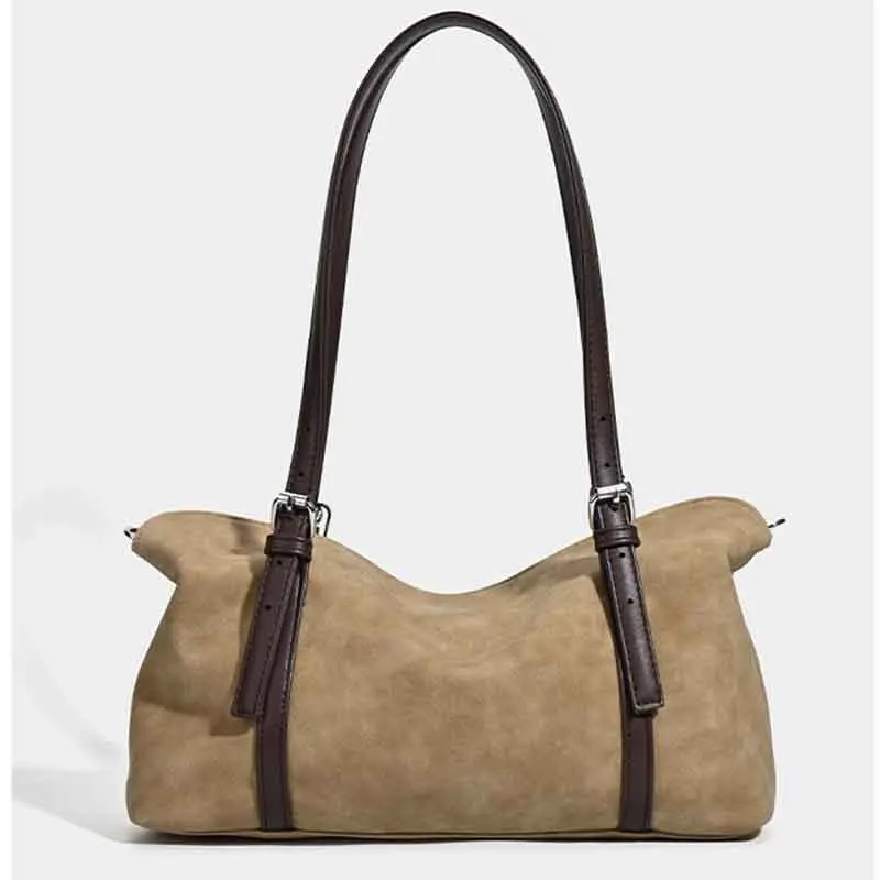 Bolsa de travesseiro de camurça retrô, bolsa de ombro e axilas de grande capacidade para deslocamento de outono e inverno, bolsa crossbody de ombro único