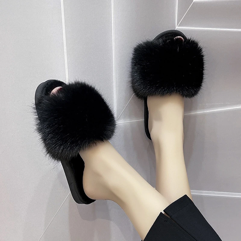 Women Slippers 2022 Autumn Winter Shoes Flat Sweet Home Slippers Woman Indoor Fur Warm Soft Slip on Black Pink Female Slipper