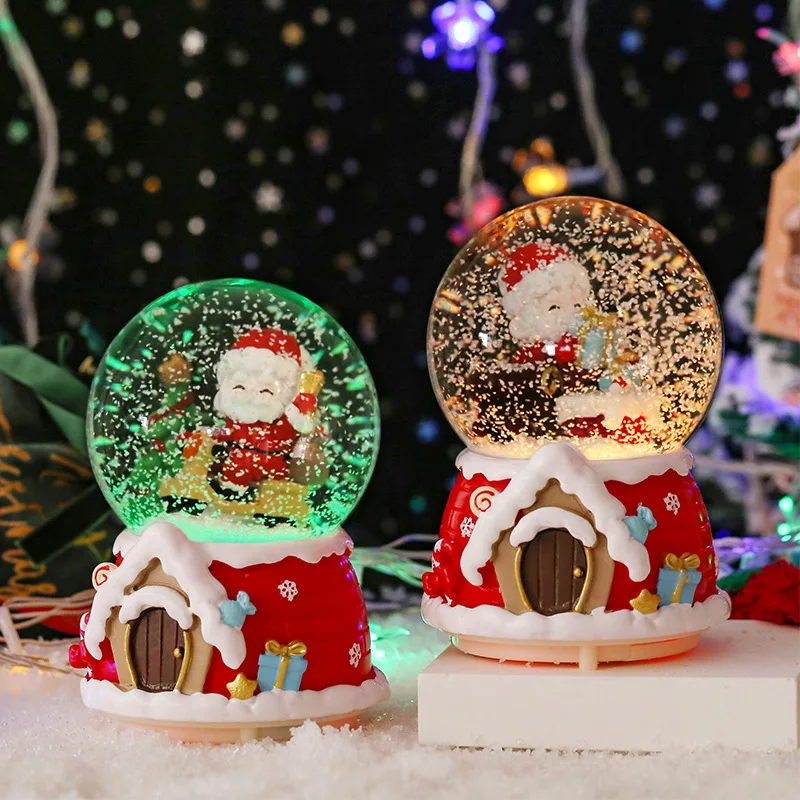 3D Santa Claus Sled Snowman Crystal Ball Music Box Colorful Lights Snow Princess Dream Birthday Party Valentine\'s Day Gift