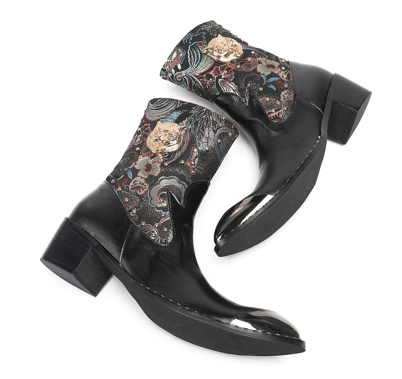 Britische Metall Spitzschuh Party Club Mann Schuhe Rot Motorrad Reißverschluss Stiefeletten Plus Größe Hochzeit Party Echtes Leder Kurzer Stiefel – Detail 2