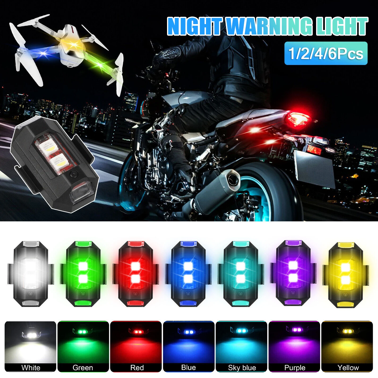 Luzes de motocicleta LED Strobe Light Anti-Collision Bike Aircraft Mini Flashing Warning Signal Light for Night Flying Riding