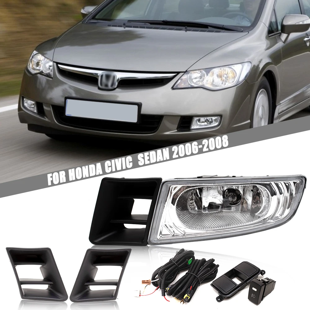 Front Bumper Fog Lamp Upgrade Kit FOR HONDA CIVIC Sedan 2006 2007 2008 Version Additional Foglight Set Switch + Wiring