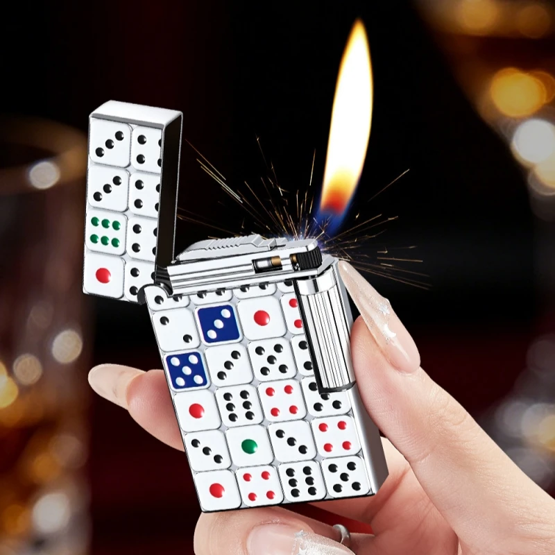New Metal Retro Poker Wheel Lighter Color Steel Sound Poker Wheel Inflatable Creative Personalized Outdoor Portable Lighter Gift