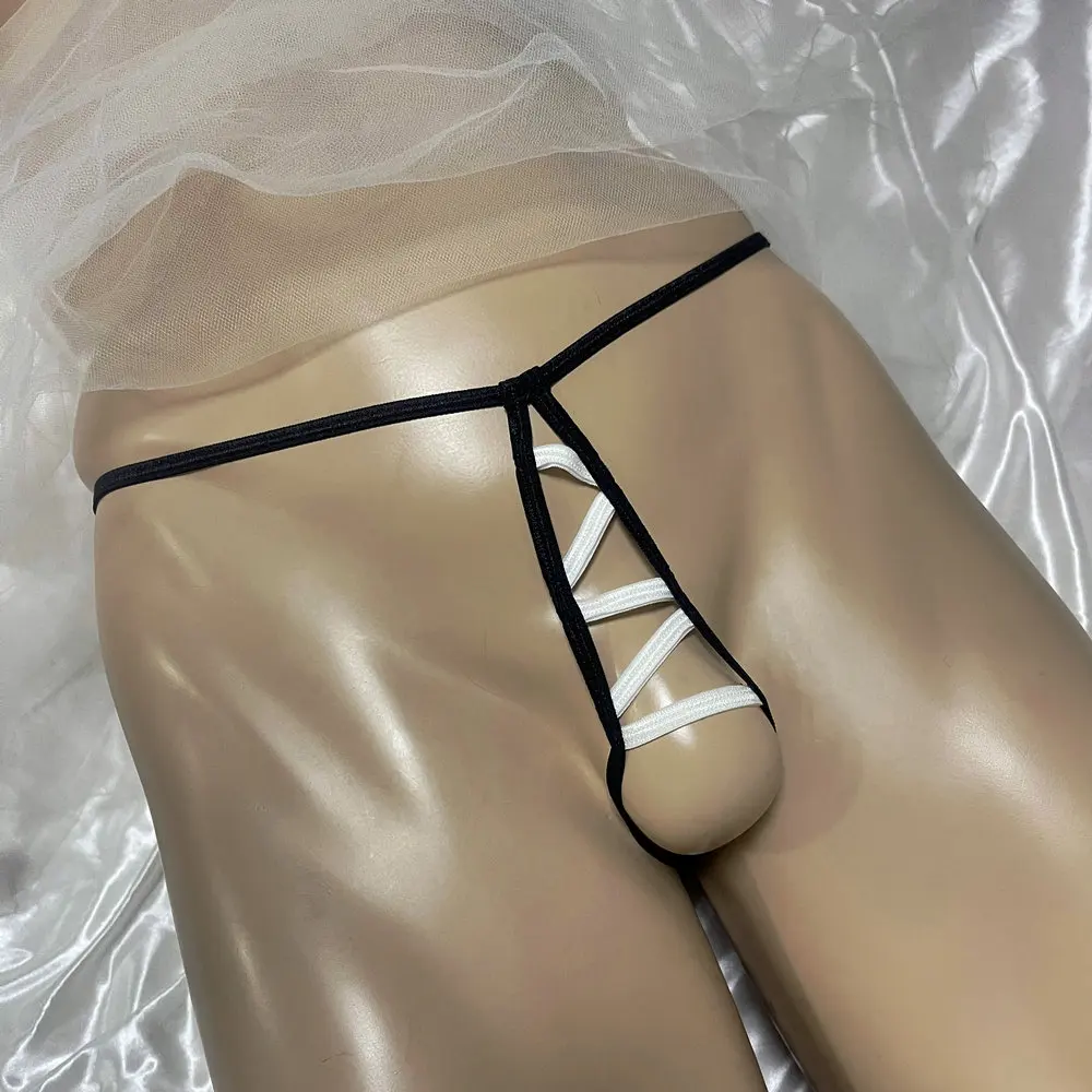 

Мужские сексуальные трусы с перекрестным пенисом, стринги, стринги, нижнее белье для геев, трусы с мячом, эротические трусики с вырезами на кольцах, Т-образная спинка