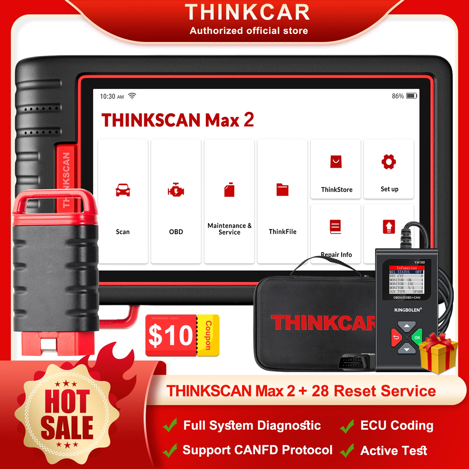 THINKCAR ThinkScan Max2 All System Car Diagnostic Tool OBD2 Scanner 28 Resets Active Test Ecu Coding Support CANFD Free Shipping