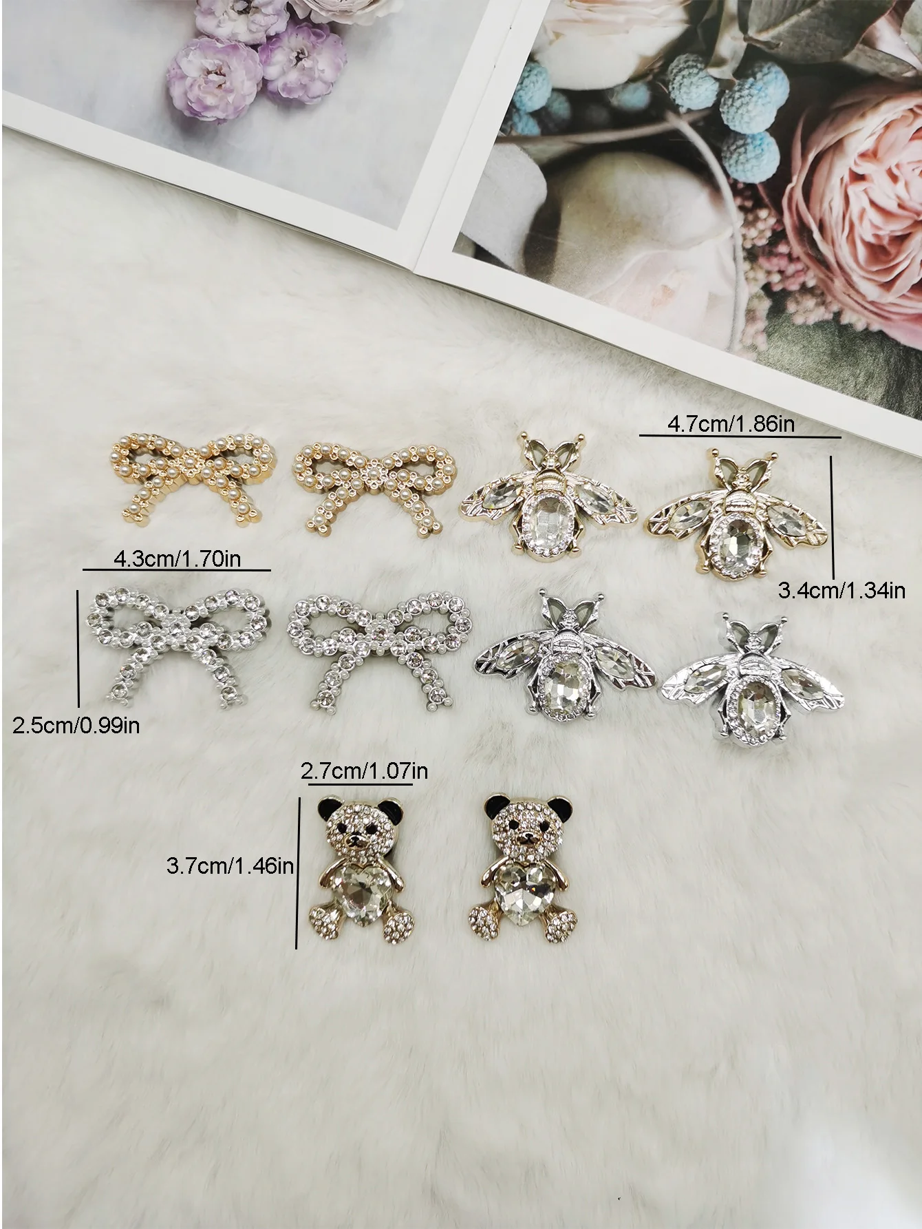 2PCS Resin Heart Bear Shoe Charms DIY Decorations Artificial Faux Bead Bow-knot Shoe Buckle Accessories Removable Bee Shoe Clips image 6