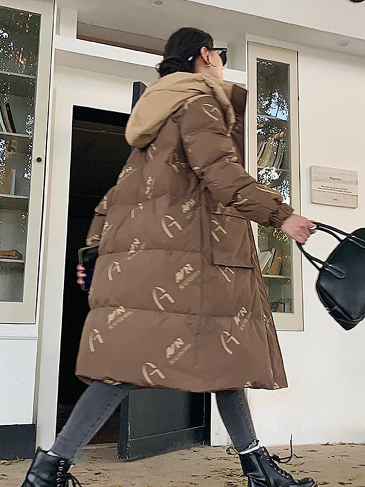 2024 inverno feminino longo parkas bolso grosso quente com capuz para baixo casaco de algodão feminino luxur solto puffer jaqueta à prova vento neve casaco