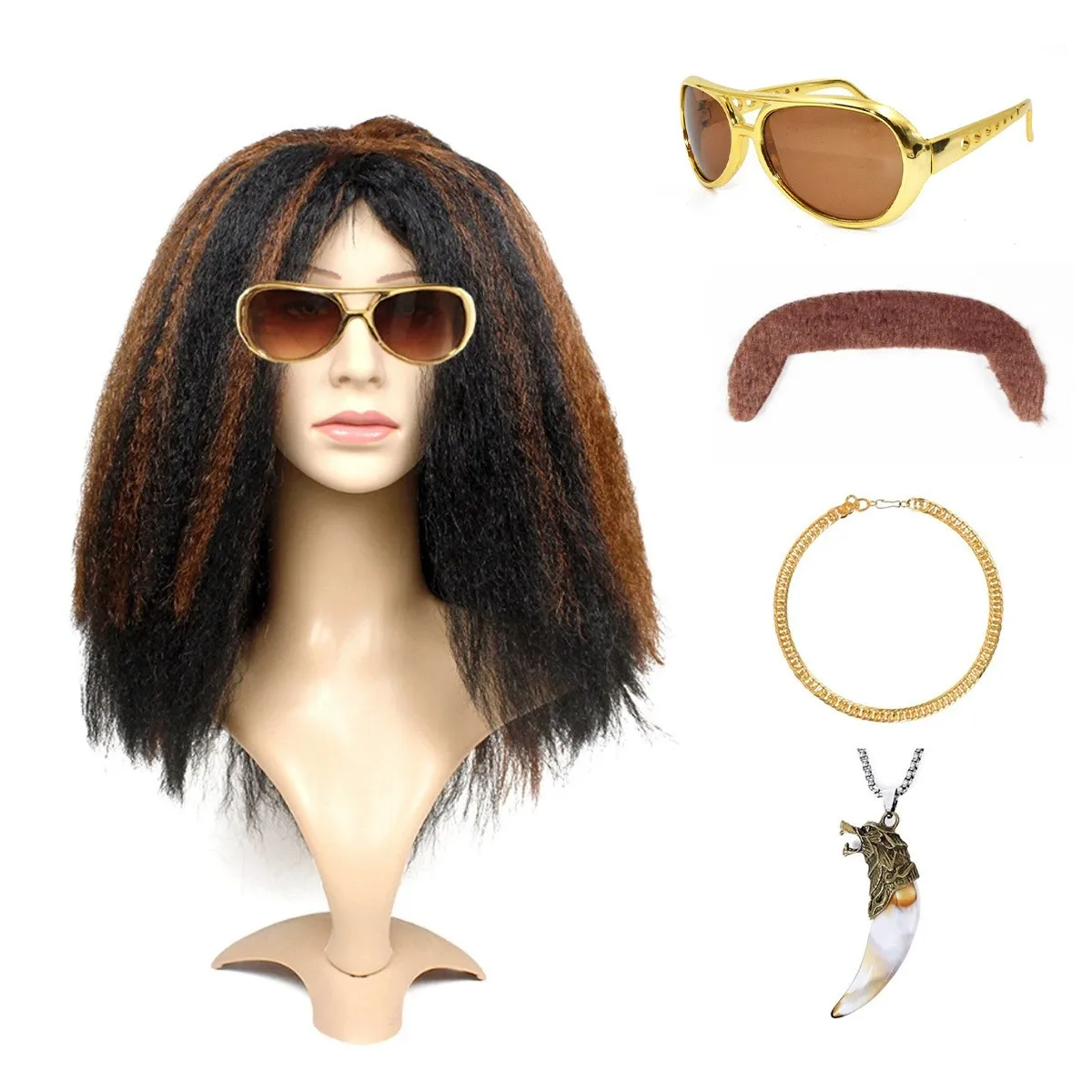 باروكة تنكرية على طراز موسيقى الروك الثمانينية لعيد الهالوين، مجموعة شعر منفوشة، باروكة للتنكر بأسلوب الموسيقى الثقيلة والديس...